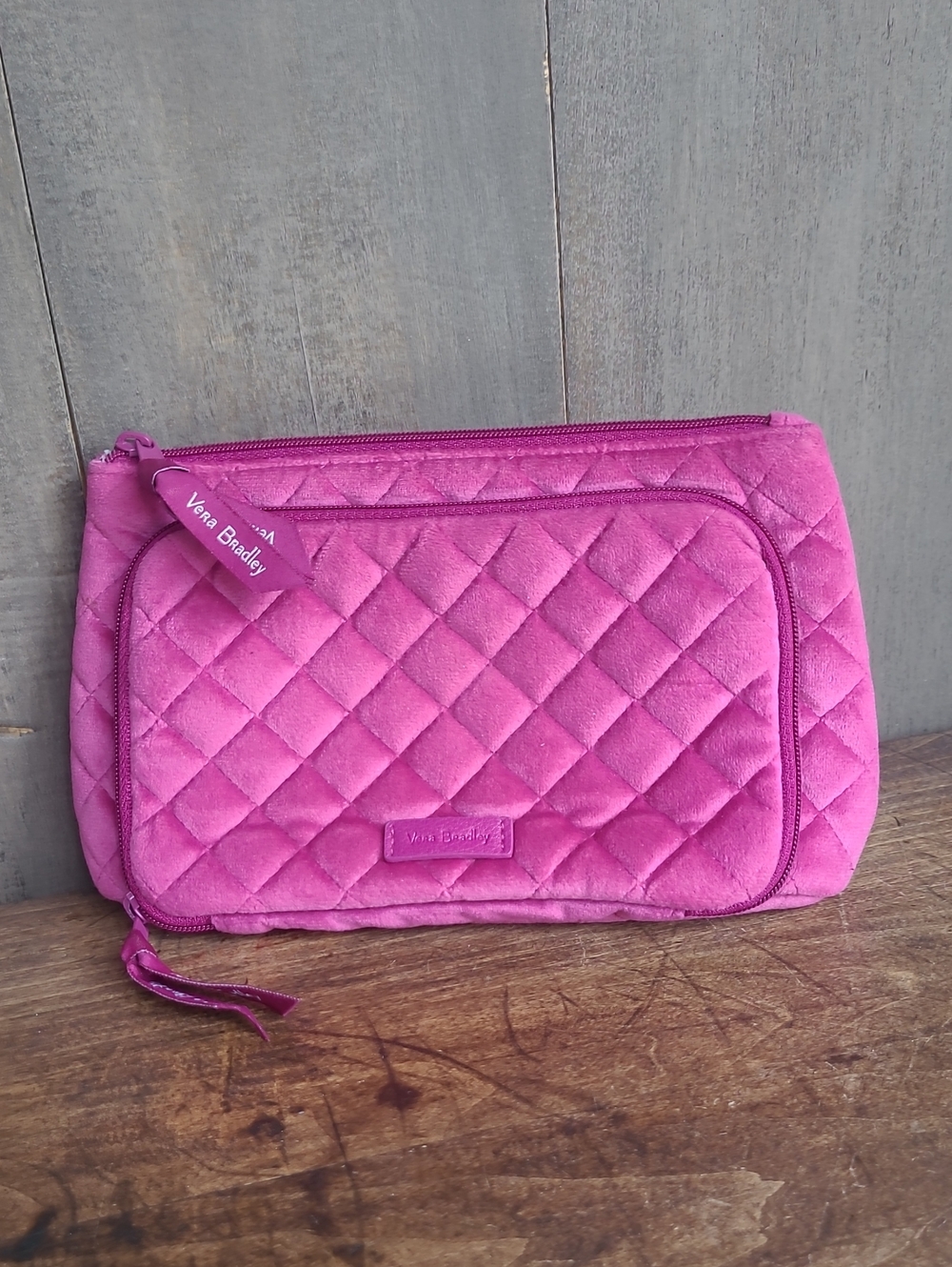 EUC Vera Bradley Magenta Quilted Cosmetic Pouch Makeup Bag Women's Small Travel